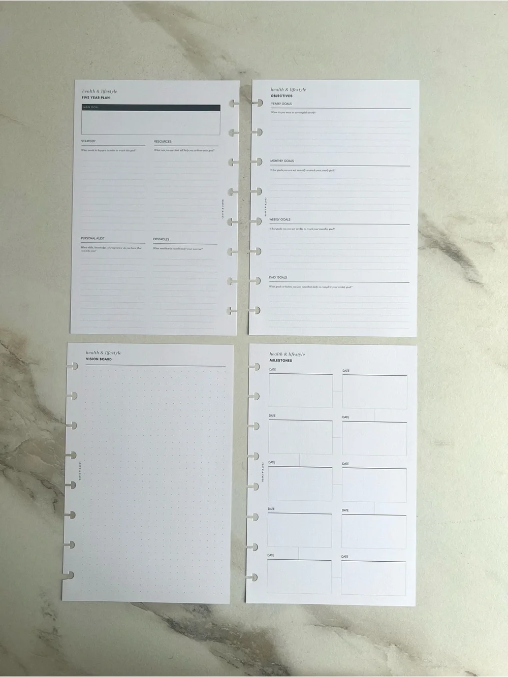 Cloth & paper half letter 5 year planner inserts